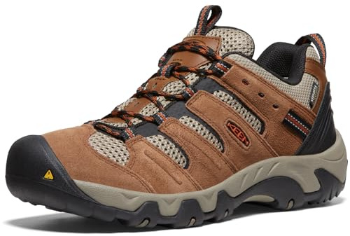 KEEN Men's Headout Waterproof Hiking Shoes, Bison/Fossil Orange, 7.5