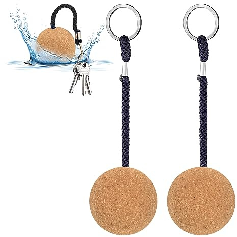 Lot de 2 porte-clés flottants de 53 mm en liège, boule en bois, accessoires de bateau pour bateau, voile, flotteur, kayak, canoë, marine