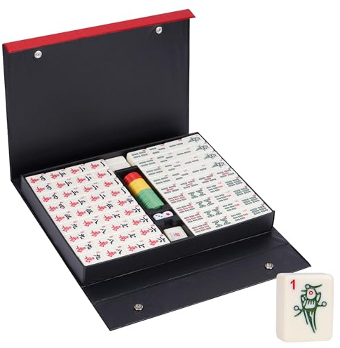 Nisorpa Ensemble de majong chinois de 3,6 x 2,8 cm, structure solide facile à lire, jeu de Mah Jongg de 144 pièces, ensemble complet de majong numérotés pour jeu familial de fête (W : 3,6 x 2,8 x 1,8