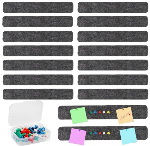 WOPPLXY 16 tablones de anuncios de color gris oscuro, autoadhesivos, con 60 pines, 330 x 50 x 9 mm, fieltro para colgar fotos, tableros de anuncios, horarios, oficina, decoración del hogar