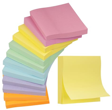 Agoer 1200 Foglietti Adesivi, 12 Libri Sticky Notes 76 x 76 mm, 100 Fogli/Libro Blocco di Fogli, Note Adesive per Contrassegnare Pagine per Ufficio, Studio, Casa, Scuola (6 colori)