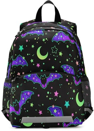 ISAOA Bonita mochila para niños y niñas, bolsa de guardería luminosa de murciélagos luminosos de Halloween, bolsa de jardín de infantes, bolsa de viaje para guardería preescolar con correa de