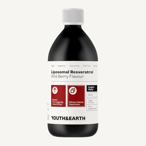 Youth & Earth Liposomal Resveratrol 200mg – Wild Berry Flavour 250ml - Attiva il gene della longevità Sirtuina - Sinergia NAD+ - Ringiovanimento cellulare
