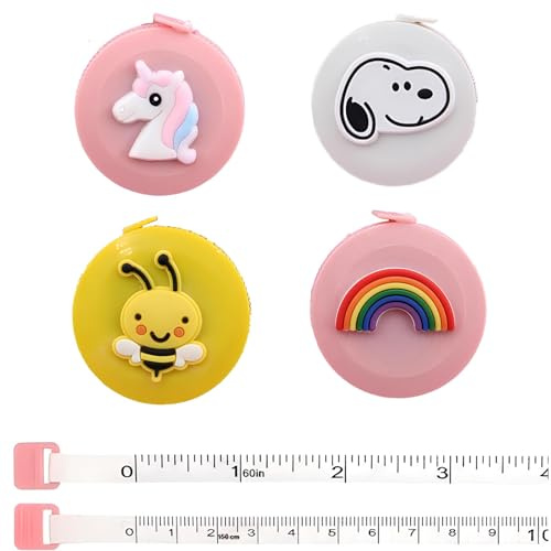 JYJLLM 4-Piece Mini Retractable Tape Measure Set, Unicorn Puppy Bee Rainbow Pattern 60 Inch Sewing Measuring Tapes, Small Ruler for Crafts, Body Measurements & Home Use(60 in / 1.5 M)