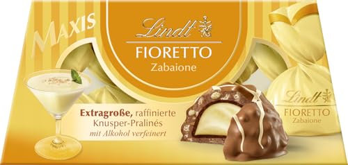 Lindt Schokolade FIORETTO Maxi Zabaione | 138g Geschenkbox | 6 Vollmilch Pralinen, Zabione-Trüffel-Füllung umhüllt von knusprigem Crisp, alkoholhaltig | Pralinengeschenk | Schokoladengeschenk