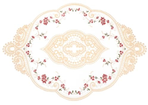 QUARKZMAN Napperon Rétro en Dentelle 12x17 Pouces Ovale Napperon De Table Brodé Napperons Crochet Français Dessous De Verre pour Maison Mariage, Beige
