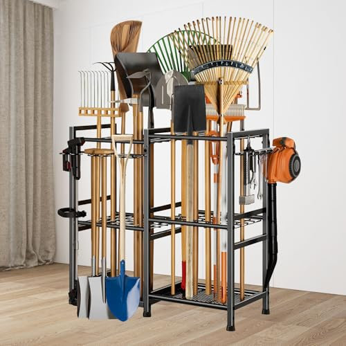 Étagère mobile de rangement en métal pour outils de jardin, porte-vadrouille commercial, peut contenir pelles, râteaux, balais, cordons