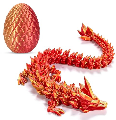 2 stycken drakägg, 3D-tryckt drake, 3D-tryckt drake, 22 cm, designrörlig, mystisk drake, leksak, realistisk – färgglad (röd-guld)