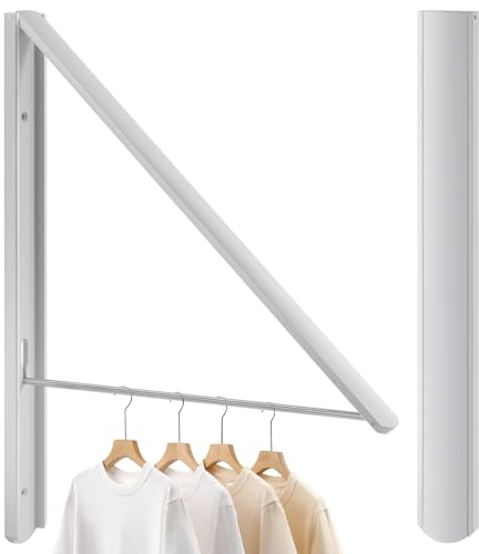 RELONGGI Folding Coat Hangers Wall Mounted Retractable, White | 0.43'' 1.1CM Thickness, Space Saving, Laundry Racks and Closet Organizer, Aluminum