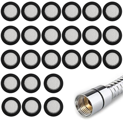 Pack of 24 Shower Head Seal Strainer, 1/2 Inch Shower Head Shower Seal Strainer, Sealing Rings with Filter Mat, Black Hose Seal Filter Net, Sealing Rings Set for Tap Hose Connector