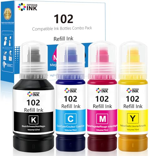 102 Ink Compatible with Epson 102 Ink Cartridges Bottle Multipack for ET-1810 ET-2710 ET-2756 ET-2850 ET-2856 ET-3700 ET-3750 ET-4850 ET-15000,102 Multipack Ink Bottles