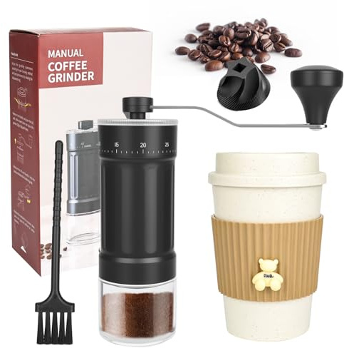 Molinillo de café manual con taza de café con 40 grados de molienda ajustables, escala de ajuste externo de alta precisión, mecanismo cónico de cerámica, molinillo de café de mano para el hogar, jarra