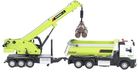 Pilipane Alloy Crane with Dump Truck Model Toy Multifunctional Lifelike Construction Vehicle Engineering Toy for Kids Birthday (Green)
