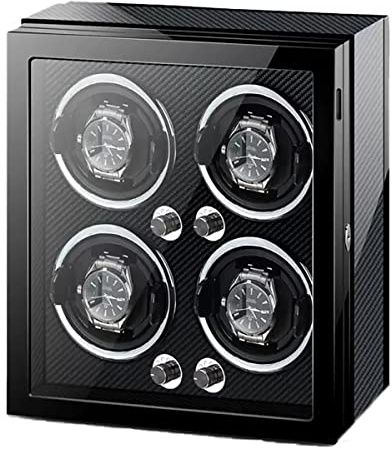 Caja enrolladora de relojes para 4, 6 y 9 relojes de cuerda automática con luz LED y motor silencioso, caja de exhibición con acabado de piano de madera, almohadillas ajustables para relojes, estuche
