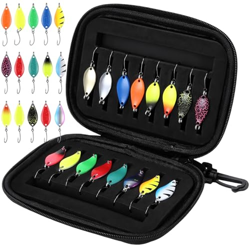 Juego de 16 cebos para trucha, 2,5 g/3,5 g/5 g, accesorios de pesca con caja de almacenamiento, cebo artificial, juego de señuelos, señuelos para trucha, perca, lucio, lucioperca