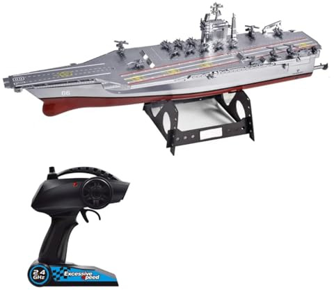 efaso Porte-avions RC 6605 Bateau télécommandé 2,4 GHz RTR RC Navire avec double moteur jusqu'à 8 km/h rapide, 15 min de temps de jeu, longueur totale 42 cm pour enfants et adultes
