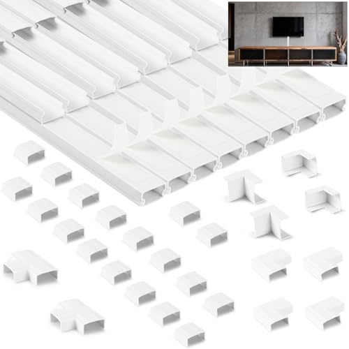 NUTKIT Kabelkanal Weiß, 4,8 m Kabelkanal Selbstklebend Weiss, PVC Kabelkanäle Mini Kabelschacht, Kabel Verstecken, Kabelabdeckung Kabelleiste für Wand, TV, Stromkabel (16 Stück L300mm, B15mm, H10mm)