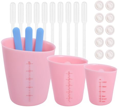3 Pezzi Misurini in Silicone, Misurino Graduato per Resina, Misurini in Silicone Antiaderenti con Miscelatore, Contagocce, Proteggi Dita per Colata Stampi, Artigianato, Cucina