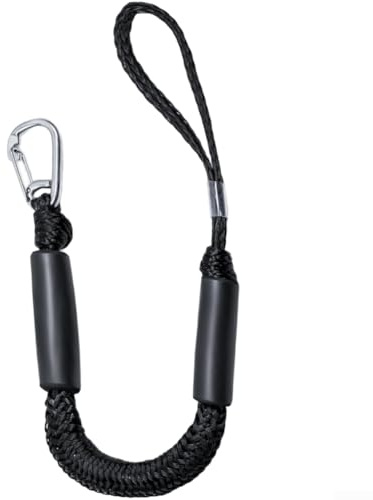 Cuerda de amarre flotante de alta resistencia con ganchos de acero inoxidable para kayaks y barcos de menos de 22 pies ajustable de 7 a 14 pies de longitud negro azul (I)