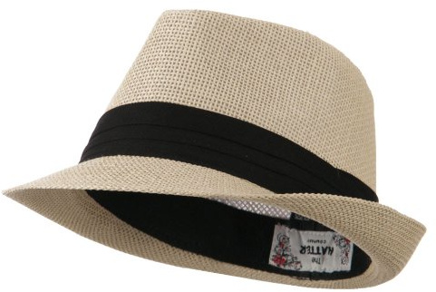 Hatiya Kid's Paper Straw Black Band Fedora (One Size, Tan)