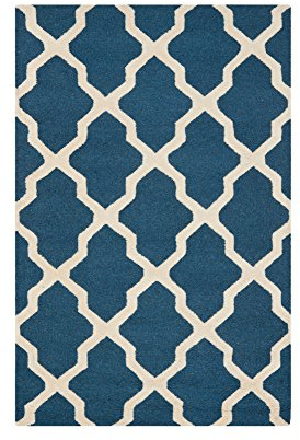 Safavieh Trellis Indoor Hand Tufted Rectangle Area Rug, Cambridge Collection, CAM121, in Navy Blue / Ivory, 122 X 183 cm for Living Room, Bedroom or Any Indoor Space