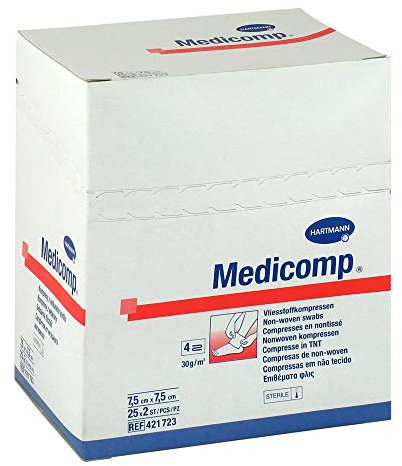 MEDICOMP - Complesso in tessuto non tessuto sterile, 7,5 x 7,5 cm, 4 strati, 25 x 2 pezzi