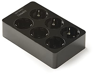 FAMATEL – Regleta de 6 tomas | Estructura cuadrada | Sin Cable | Hasta 3680W | 16A | 250V | Protección Infantil | Orientación tomas a 45o | Evita consumos fantasma | Negro
