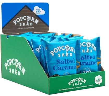 Popcorn Shed Salted Caramel Gourmet Popcorn (16 x 24g) - Salted Caramel and Chocolate Flavoured Gourmet Popcorn, Easy & Low Calorie Snack, Perfect for Parties, Movie Nights & Gifting