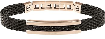 Breil, Collezione Snap, Bracciale Uomo Elegante e Moderno, in Maglia Milanese IP Black, con Placchetta in Acciaio IP Rose Gold Specchiato, Lunghezza Regolabile 17.5-21 cm, Nero-Rose Gold
