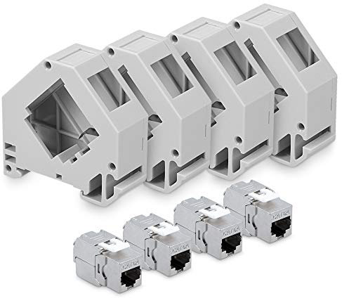 kwmobile Set Modulo Keystone e Adattatore Barra DIN - 4X Moduli Keystone Cat 6A schermati Presa RJ45-4X Supporti adattatori - Montaggio Semplice