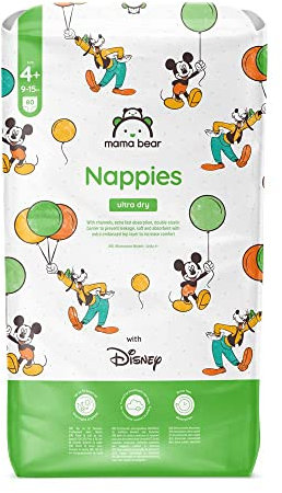 Amazon-Marke: Mama Bear Disney Ultra Dry-Windeln Größe 4+ (9-15 kg), Weiß, 80 Stück (1-er Pack)