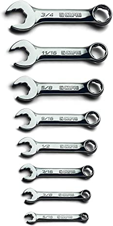 Capri Tools WaveDrive Pro Stubby Combination Wrench Set, 5/16 to 3/4 in., SAE, 8-Piece with Heavy Duty Canvas Pouch