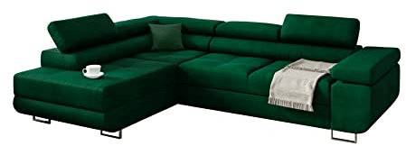 KREATIVE FURNITURE & DESIGN Ecksofa mit Schlaffunktion L-Form, Sofa Couch mit Bettkasten, 3-Sitzer Eckcouch, Schlafsofa für Wohnzimmer, Big Sofa Couch mit Schlaffunktion, Sofabezug (Ottomane Links)