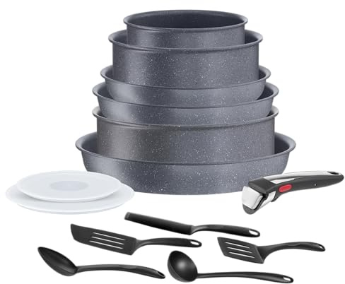 Tefal Ingenio - Pentole a induzione 14 p, Rivestimento Antiaderente, impilabile, Compatibile con lavastoviglie, padelle e pentole, Made in Francia, Natural On L7669902