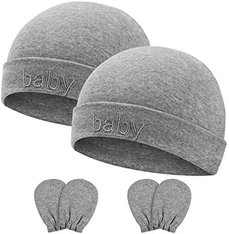 Aolso Gorros y Guantes para Bebés,2 Juegos de Sombreros y Guantes de Bebé,Juego de Sombreros y Manoplas de Algodón para Bebés Niñas Niños,Gorros Beanie para Bebé Recién Nacidos