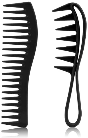 2 Pièces Peigne à Dents Larges, Grand Peigne Démêlant pour Hommes Femmes Coiffure Antistatique Brosse à Cheveux Coiffage Coupe Barbier pour Cheveux Bouclés Longs Secs et Humides (Noir)