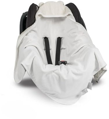 DANKA® Einschlagdecke für Babyschale, Kinderwagen und Kindersitze - Baby Decke für Neugeborene in idealer Größe 80x80cm mit Kapuze und Klettverschluss für Sommer (Beige)