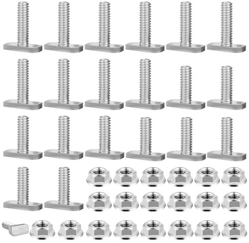 Juego de 20 juegos de tornillos de cabeza de martillo, M8 x 20/M8 x 25, herramienta de fijación de tuerca en T, tornillos de invernadero con tuerca de brida, tornillo de cabeza de martillo con tuercas