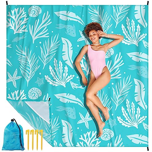 Rescien Coperta da Spiaggia Picnic impermeabile 210x200 cm, Tappetino da Picnic antisabbia per 1-4 adulti, 100% nylon, Tappetino da Spiaggia leggera e compatta perfetta per viaggi, vacanze al mare