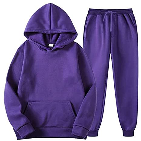 YOUYING Tuta sportiva da uomo, 2 pezzi, a maniche lunghe, felpa con cappuccio e pantaloni della tuta, casual, per allenamento e jogging, A# Viola, Small