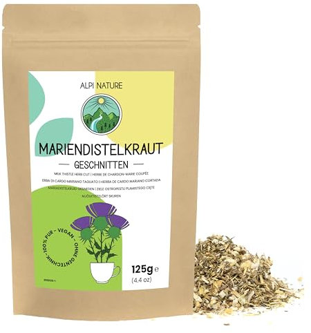 Alpi Nature Chardon Marie Tisane 125g, Herbe de Chardon-Marie Séchée et Coupée, Thé en Feuilles