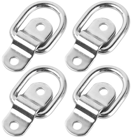 Naseom 4 Pezzi D Anelli di Fissaggio, D Anello di Ancoraggio con 8 Viti e Staffa, Anello di Ancoraggio in Acciaio Inossidabile, per Rimorchi Furgoni Barca Camion Fuori Strada