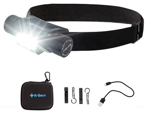 K-Bern Rechargeable Headlamp. Ultra Bright Head Lights for Forehead. Waterproof, Lightweight Aluminum, Perfect for Dog Walking (1850Lumen - 3500mAh - 5LED - Ultra Bright White)