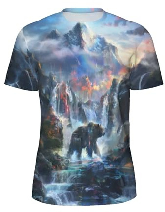 3D Pattern Printed T-Shirt Bear Waterfall Design Short Sleeve Casual Tee Comfortable Stylish Graphic T-Shirt for Men and Women Perfect for Summer Wear Print Unique Design Size 3XL