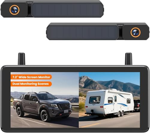 AUTO-VOX 7,2 DVR Telecamera posteriore wireless solare, installazione in 2 minuti, alimentazione a batteria 1080P, supporta 2 telecamere, impermeabile IP69K per auto/camper/furgoni/camion/rimorchi