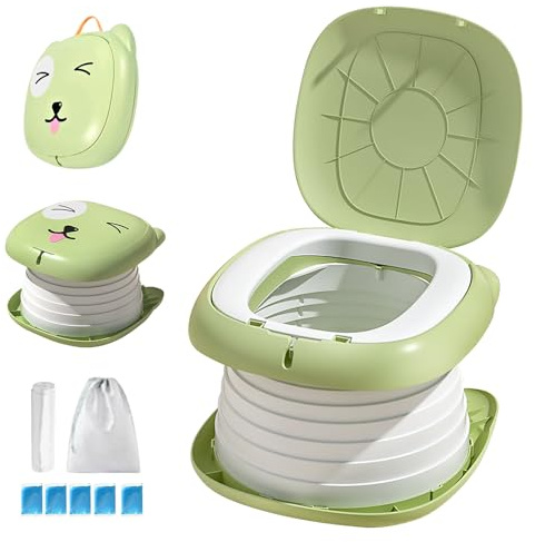 Sedile WC pieghevole per bambini, vasino da viaggio per auto, per esterni e interni, pratico per campeggio e viaggi, compatto e portatile, rosa (toilette pieghevole per bambini, verde)