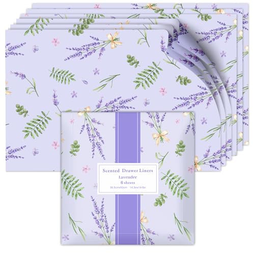 Scent-Hi Carta Profumata per Cassetti, 6 Fogli Lavanda Fresco per Armadi per Profumare i Vestiti e Decorare i Mobili, 36.5 * 50 cm