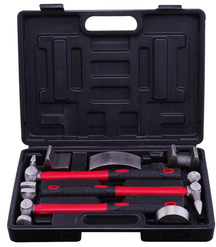 Victoam Lot de 7 outils de débosselage de carrosserie - Outil de débosselage - Marteau à tôle - Kit de réparation pour carrosserie, marteau et poupées - Kit professionnel avec poignées en fibre de