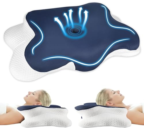 Trendecor Memory Foam Pillows, Ergonomic Pillow Orthopedic Neck Support Pillow Removable Washable Pillowcase for Side Sleepers, Back, Neck Shoulder Pain Relief (navy blue)