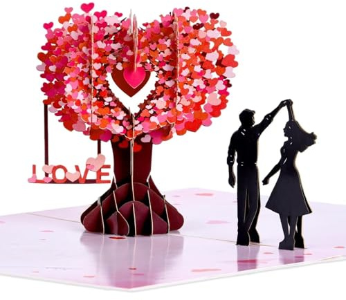 Teouuas Bröllopskort, 3d popup-bröllopskort, födelsedagskort för bröllop, Sankt Valenti-gåva, elegant och romantisk design med hjärtformat träd, för flickvän fru